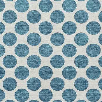 5' X 8' Teal Blue And Ivory Polka Dot Washable Indoor Outdoor Area Rug
