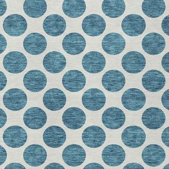 8' X 10' Teal Blue And Ivory Polka Dot Washable Indoor Outdoor Area Rug