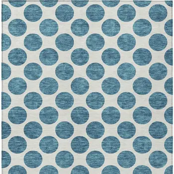 9' X 12' Teal Blue And Ivory Polka Dot Washable Indoor Outdoor Area Rug