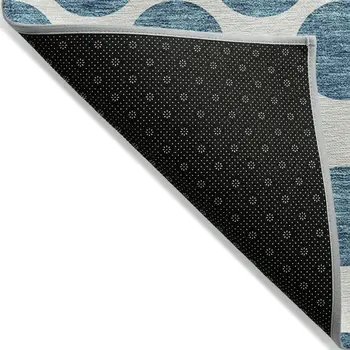 9' X 12' Teal Blue And Ivory Polka Dot Washable Indoor Outdoor Area Rug