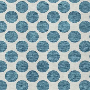 9' X 12' Teal Blue And Ivory Polka Dot Washable Indoor Outdoor Area Rug
