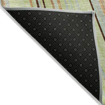 3' X 5' Sage Brown And Sky Blue Striped Washable Indoor Outdoor Area Rug