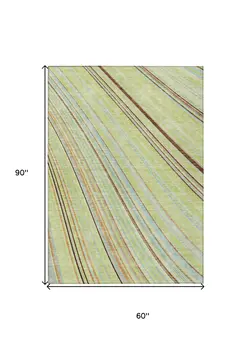 5' X 8' Sage Brown And Sky Blue Striped Washable Indoor Outdoor Area Rug