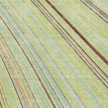 8' X 10' Sage Brown And Sky Blue Striped Washable Indoor Outdoor Area Rug