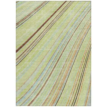 10' X 14' Sage Brown And Sky Blue Striped Washable Indoor Outdoor Area Rug