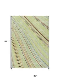 10' X 14' Sage Brown And Sky Blue Striped Washable Indoor Outdoor Area Rug