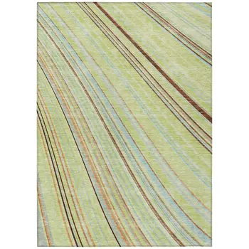 10' X 14' Sage Brown And Sky Blue Striped Washable Indoor Outdoor Area Rug