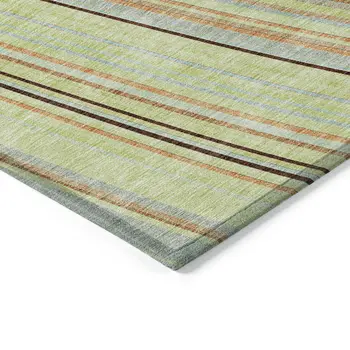10' X 14' Sage Brown And Sky Blue Striped Washable Indoor Outdoor Area Rug