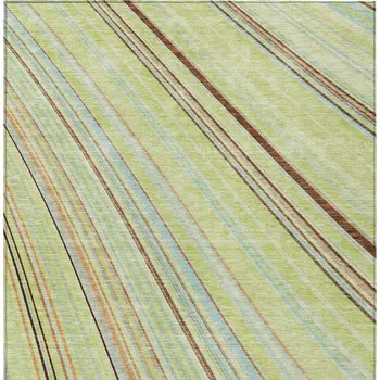 10' X 14' Sage Brown And Sky Blue Striped Washable Indoor Outdoor Area Rug