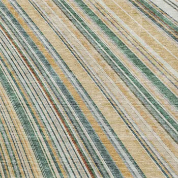 3' X 5' Beige Gold And Sage Striped Washable Indoor Outdoor Area Rug