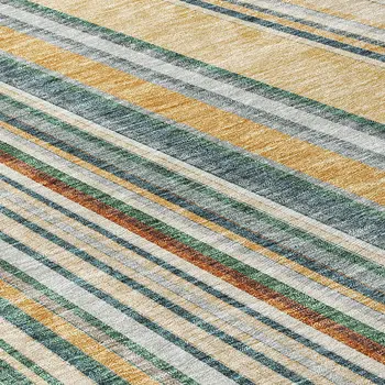 8' Beige Gold And Sage Round Striped Washable Indoor Outdoor Area Rug