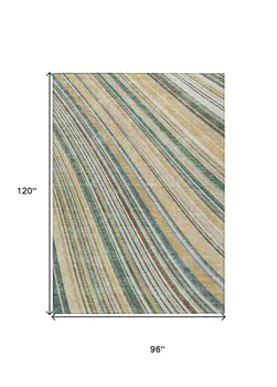 8' X 10' Beige Gold And Sage Striped Washable Indoor Outdoor Area Rug