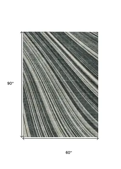 5' X 8' Black Gray And Ivory Striped Washable Indoor Outdoor Area Rug