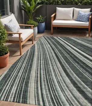 5' X 8' Black Gray And Ivory Striped Washable Indoor Outdoor Area Rug