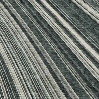 5' X 8' Black Gray And Ivory Striped Washable Indoor Outdoor Area Rug