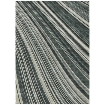 8' X 10' Black Gray And Ivory Striped Washable Indoor Outdoor Area Rug