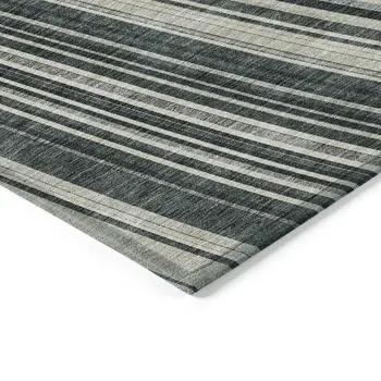 8' X 10' Black Gray And Ivory Striped Washable Indoor Outdoor Area Rug