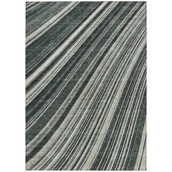 8' X 10' Black Gray And Ivory Striped Washable Indoor Outdoor Area Rug