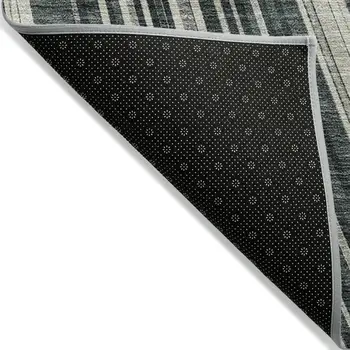 9' X 12' Black Gray And Ivory Striped Washable Indoor Outdoor Area Rug