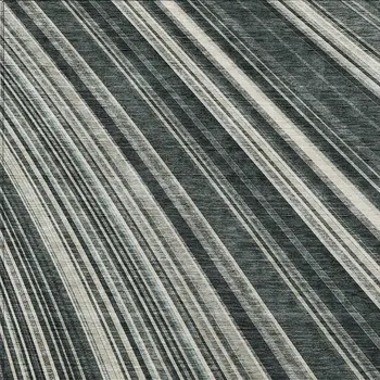 9' X 12' Black Gray And Ivory Striped Washable Indoor Outdoor Area Rug