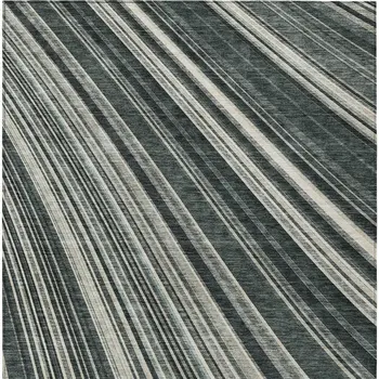 10' X 14' Black Gray And Ivory Striped Washable Indoor Outdoor Area Rug
