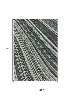 10' X 14' Black Gray And Ivory Striped Washable Indoor Outdoor Area Rug