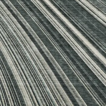 10' X 14' Black Gray And Ivory Striped Washable Indoor Outdoor Area Rug