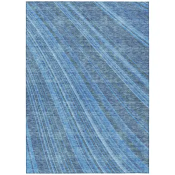 5' X 8' Blue Sky Blue And Gray Striped Washable Indoor Outdoor Area Rug