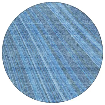8' Blue Sky Blue And Gray Round Striped Washable Indoor Outdoor Area Rug