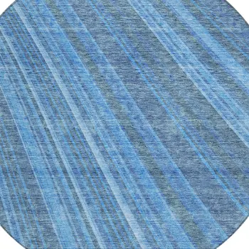 8' Blue Sky Blue And Gray Round Striped Washable Indoor Outdoor Area Rug