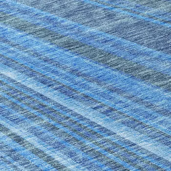 8' Blue Sky Blue And Gray Round Striped Washable Indoor Outdoor Area Rug