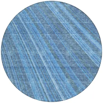 8' Blue Sky Blue And Gray Round Striped Washable Indoor Outdoor Area Rug