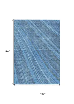 9' X 12' Blue Sky Blue And Gray Striped Washable Indoor Outdoor Area Rug