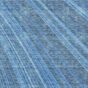10' X 14' Blue Sky Blue And Gray Striped Washable Indoor Outdoor Area Rug