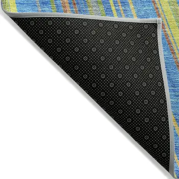 10' X 14' Denim Blue Sky Blue And Gold Striped Washable Indoor Outdoor Area Rug