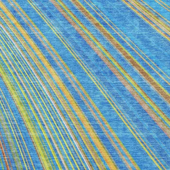 10' X 14' Denim Blue Sky Blue And Gold Striped Washable Indoor Outdoor Area Rug