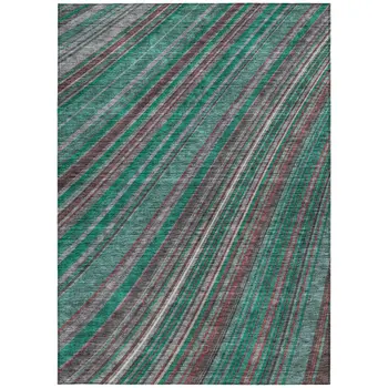 5' X 8' Emerald Gray And Merlot Striped Washable Indoor Outdoor Area Rug