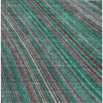 5' X 8' Emerald Gray And Merlot Striped Washable Indoor Outdoor Area Rug