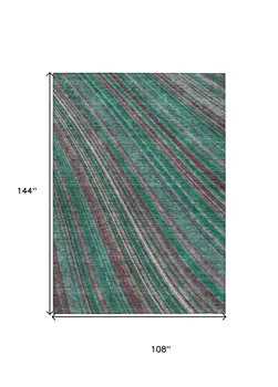9' X 12' Emerald Gray And Merlot Striped Washable Indoor Outdoor Area Rug