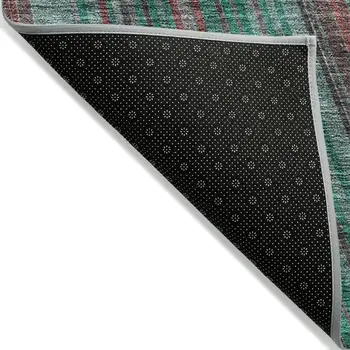9' X 12' Emerald Gray And Merlot Striped Washable Indoor Outdoor Area Rug