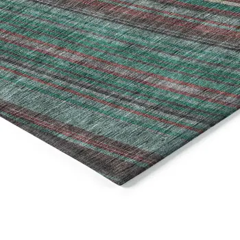 9' X 12' Emerald Gray And Merlot Striped Washable Indoor Outdoor Area Rug