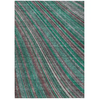 10' X 14' Emerald Gray And Merlot Striped Washable Indoor Outdoor Area Rug