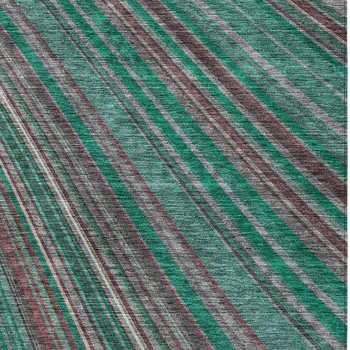 10' X 14' Emerald Gray And Merlot Striped Washable Indoor Outdoor Area Rug