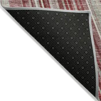 3' X 5' Burgundy Blush And Gray Striped Washable Indoor Outdoor Area Rug