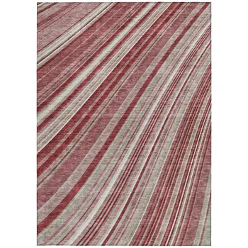 8' X 10' Burgundy Blush And Gray Striped Washable Indoor Outdoor Area Rug