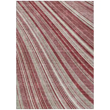 8' X 10' Burgundy Blush And Gray Striped Washable Indoor Outdoor Area Rug