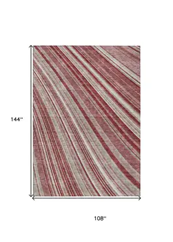 9' X 12' Burgundy Blush And Gray Striped Washable Indoor Outdoor Area Rug
