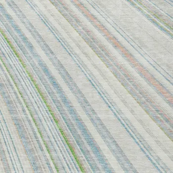 3' X 5' Ivory Blue And Green Striped Washable Indoor Outdoor Area Rug