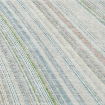 5' X 8' Ivory Blue And Green Striped Washable Indoor Outdoor Area Rug