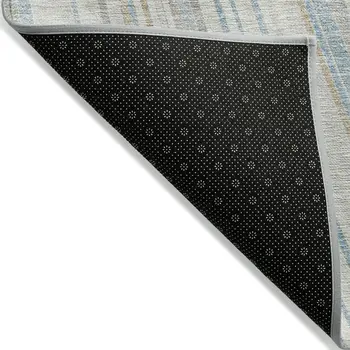 9' X 12' Ivory Blue And Green Striped Washable Indoor Outdoor Area Rug